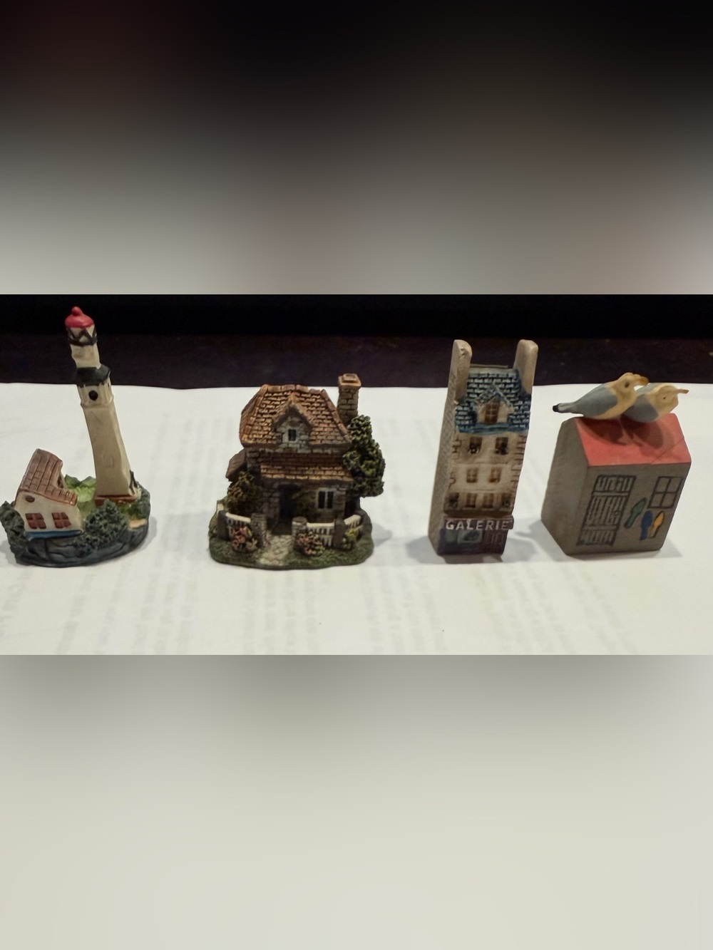 Vintage Miniature Wooden & Ceramic Village Figures – Set of 4
